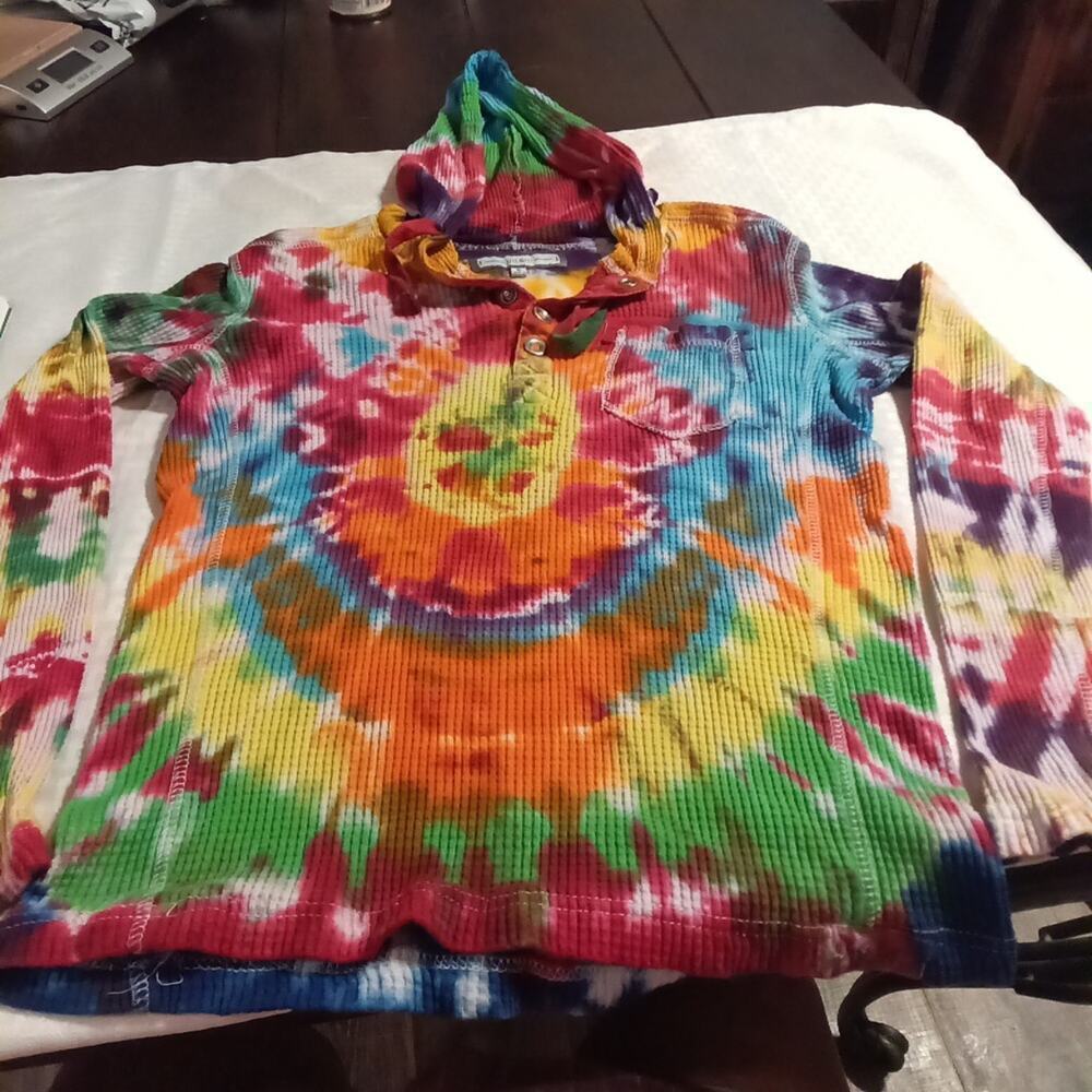 Pd & Co. Waffle Knit Tye Dye Thermal Hoodie Sm. Unisex Skater Grunge Streetwear
